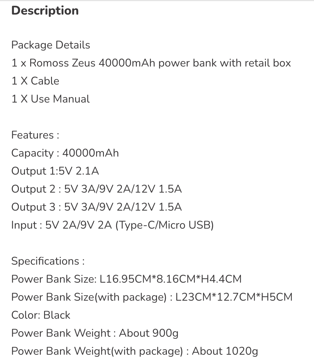 Romoss Zeus 18W Fast Charging Power Bank 40000mAh