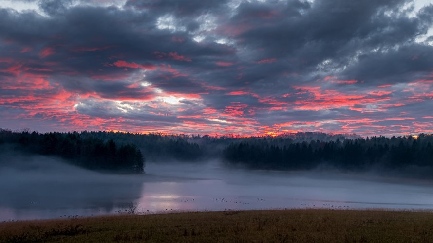Foggy Lake at Sunset