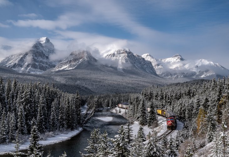 First Snow - Morant's Curve - Canadian Rockies- Alberta Canada