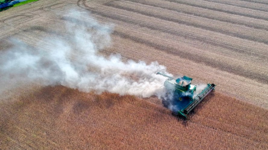 Soybean harvest Central Indiana. ( Sort of Landscape photos). Very dusty. Two combines will strip 110 acre field in 16 hours.