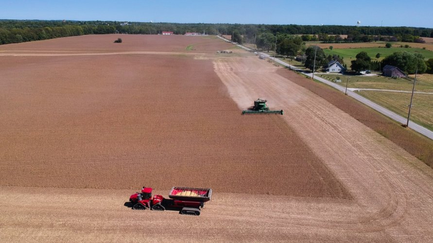 Soybean harvest Central Indiana. ( Sort of Landscape photos). Very dusty. Two combines will strip 110 acre field in 16 hours.